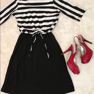Black and white striped dress